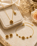 Gold Rose Jewelry Set - Earrings Necklace Bracelet