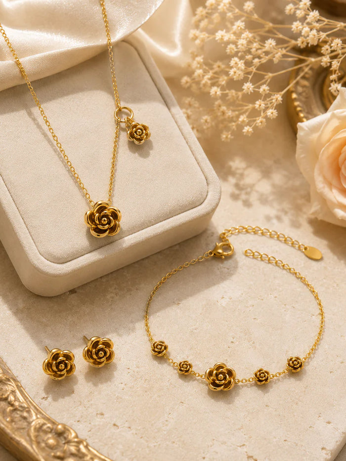 Gold Rose Jewelry Set