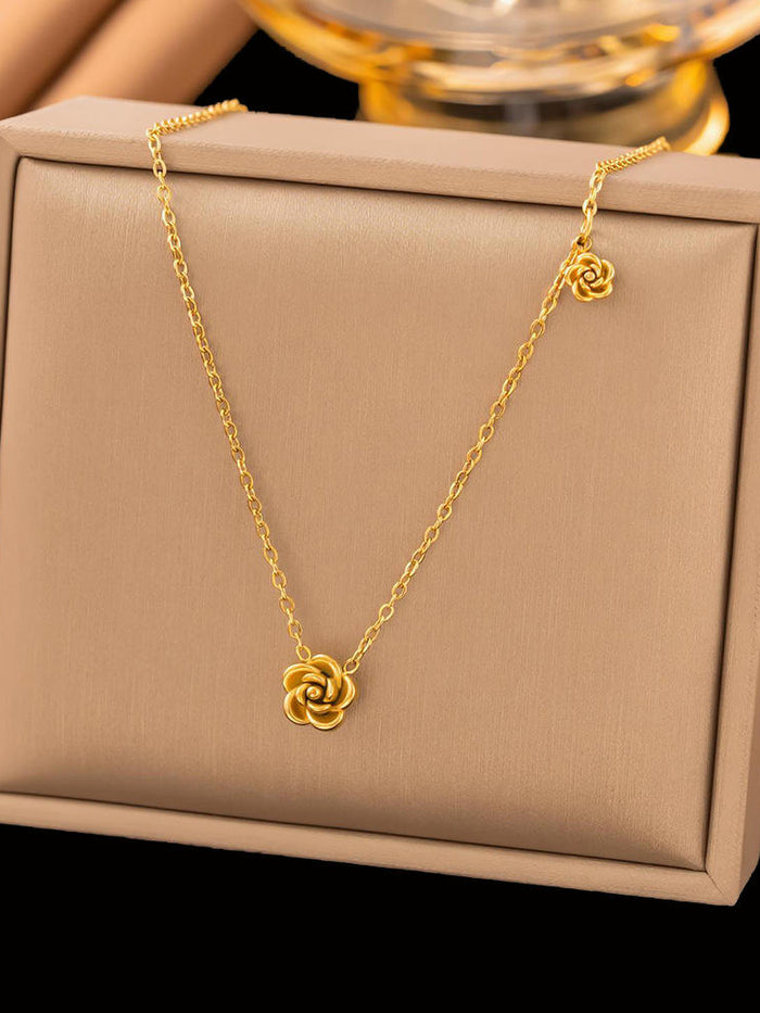 Gold Rose Flower Pendant Necklace