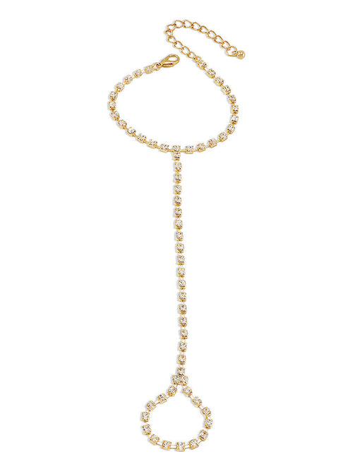 Full Crystal Tennis Hand Chain Ringlet - 18K gold-plated stainless steel jewelry