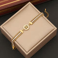 Tree of Life Crystal Double Box Chain Bracelet Gold