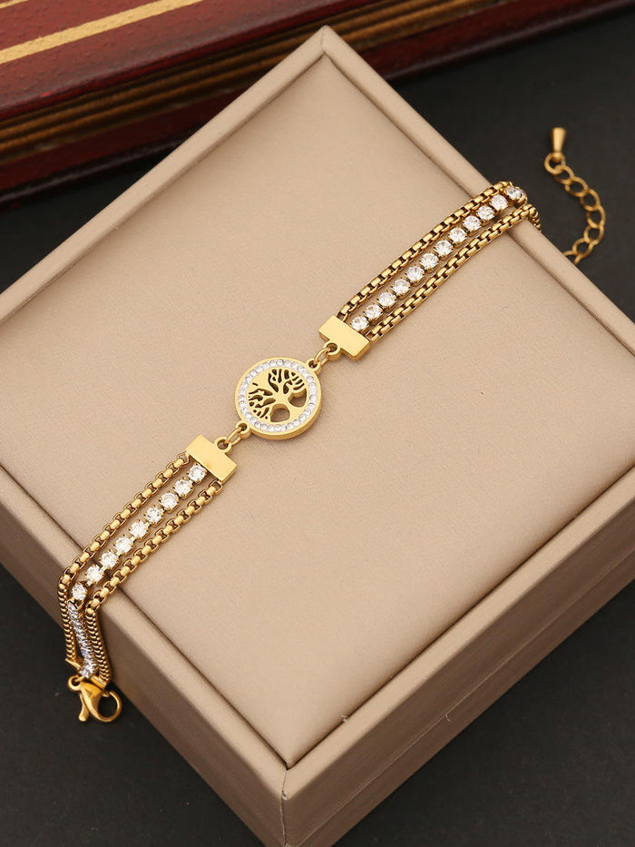 Tree of Life Crystal Double Chain Bracelet