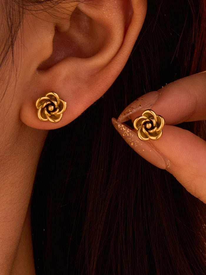 Gold Rose Flower Stud Earrings
