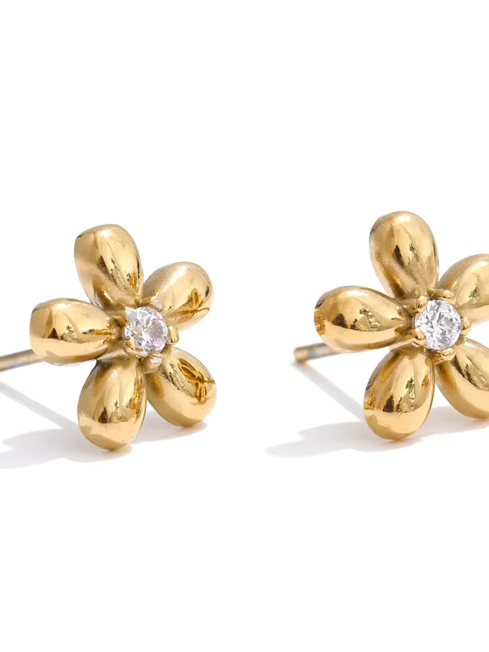 Gold Daisy Flower Necklace & Earrings Set