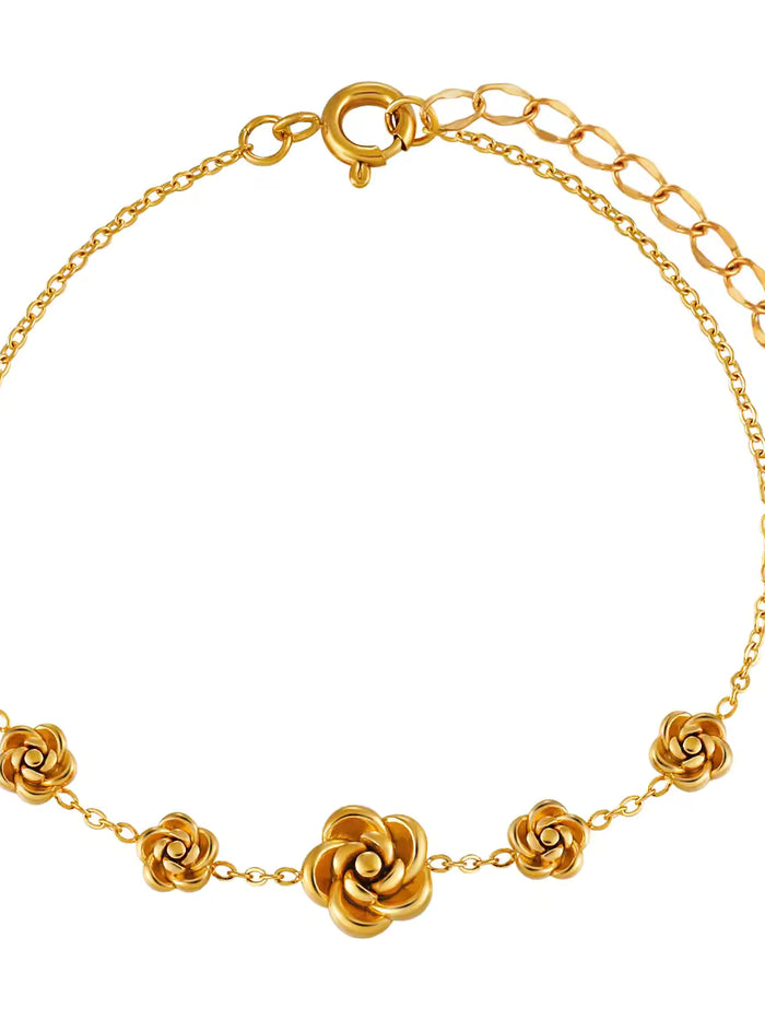 Gold Rose Flower Station Bracelet