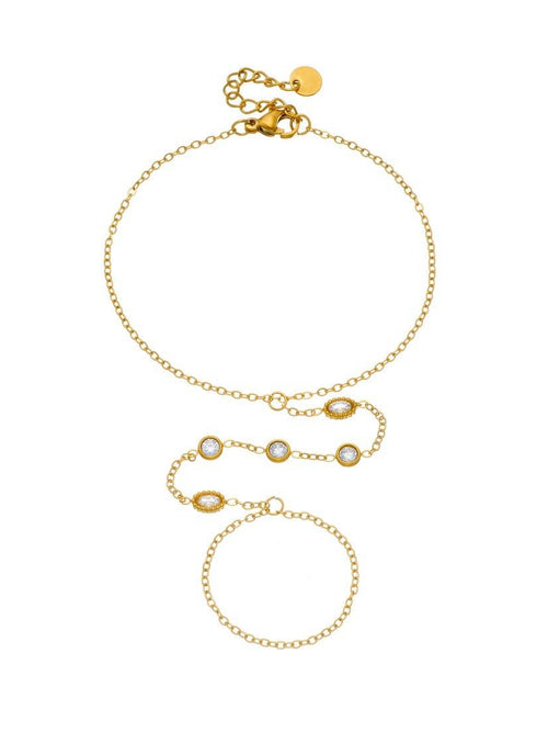 Mixed Bezel Crystal Hand Chain Ringlet - 18K gold-plated stainless steel jewelry