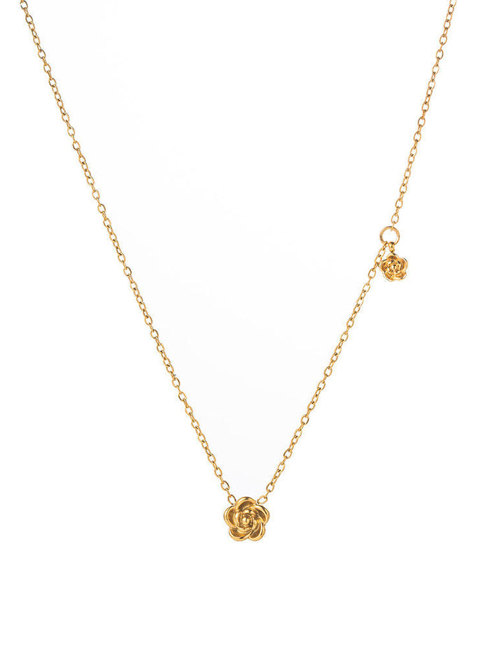 Gold Rose Flower Pendant Necklace