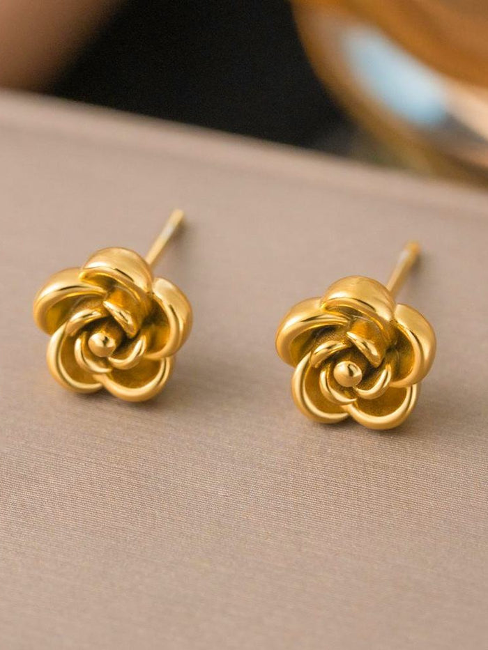 Gold Rose Flower Stud Earrings
