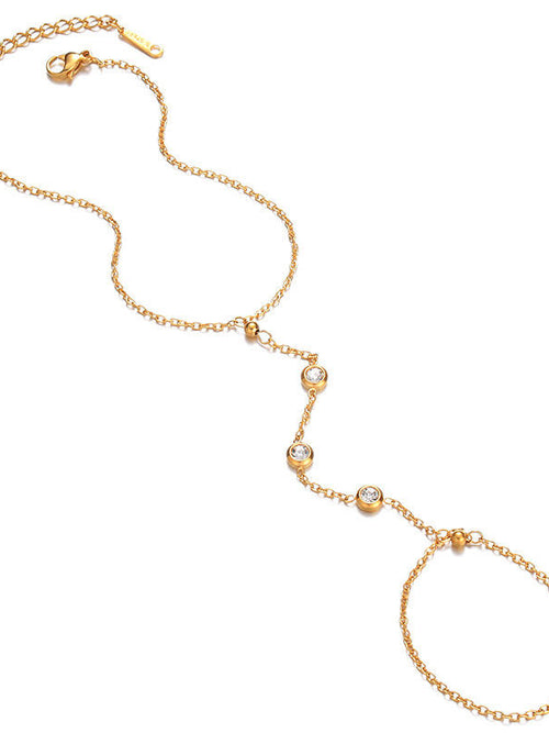 Crystal Station Hand Chain Ringlet - 18K gold-plated stainless steel jewelry