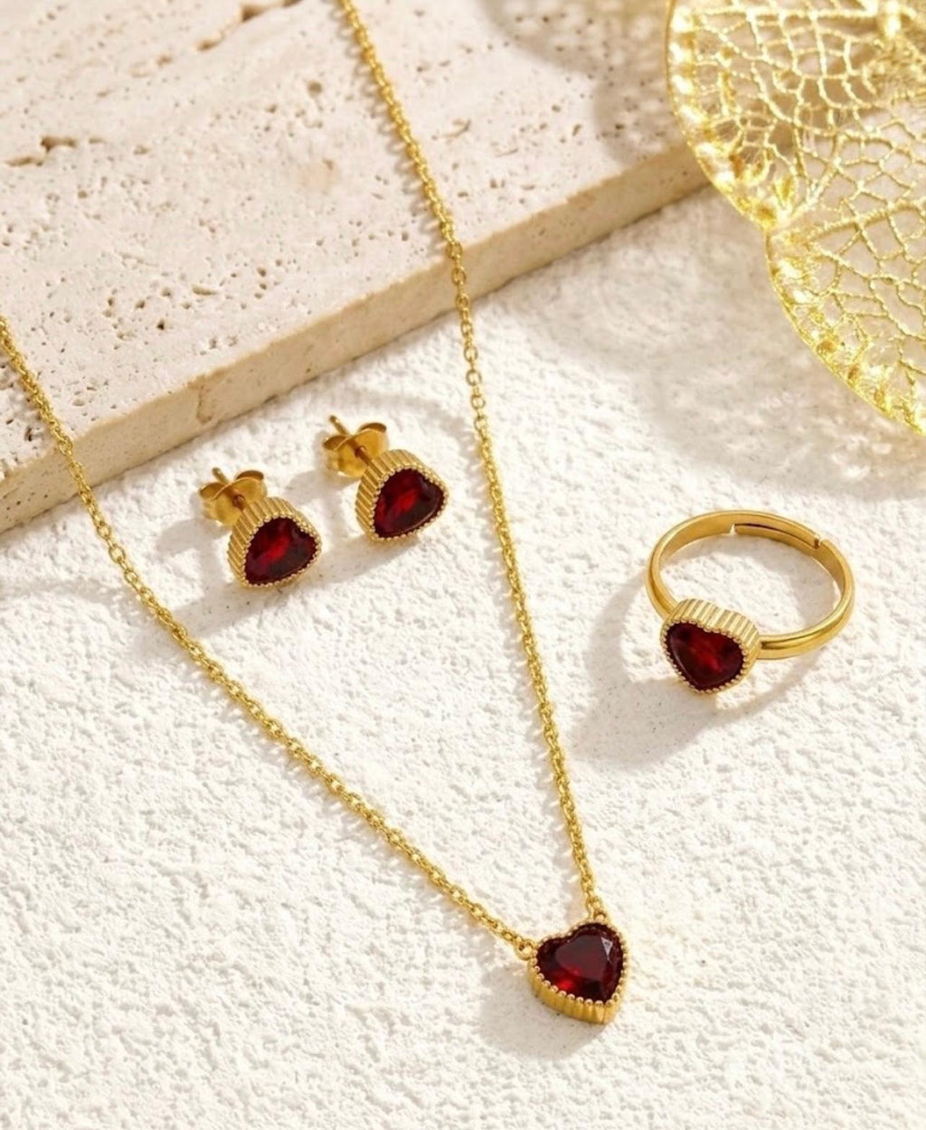 Crystal Heart Jewelry Set - Ruby Red