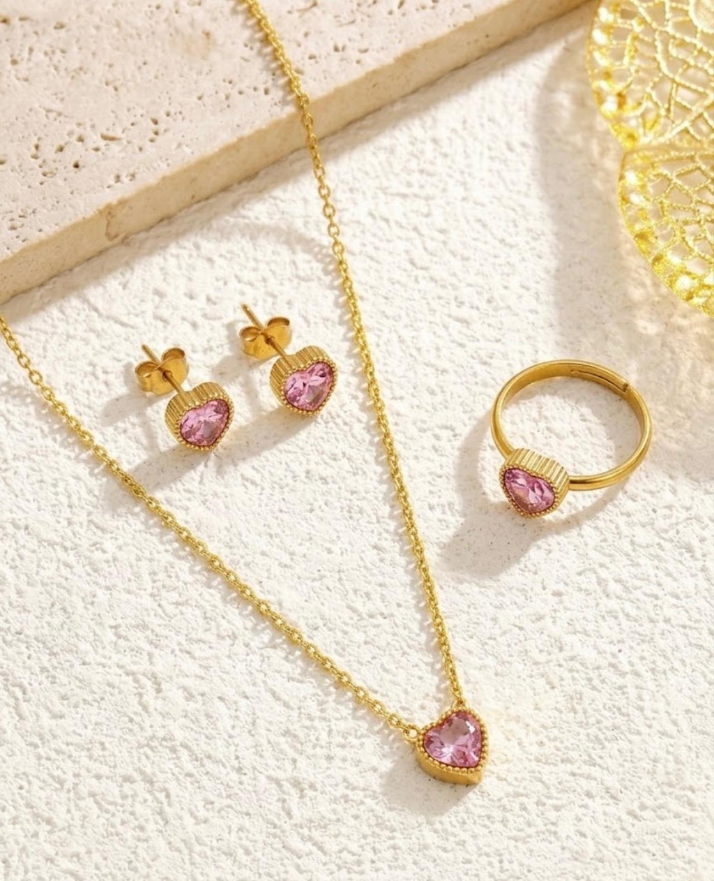 Crystal Heart Jewelry Set - Pink