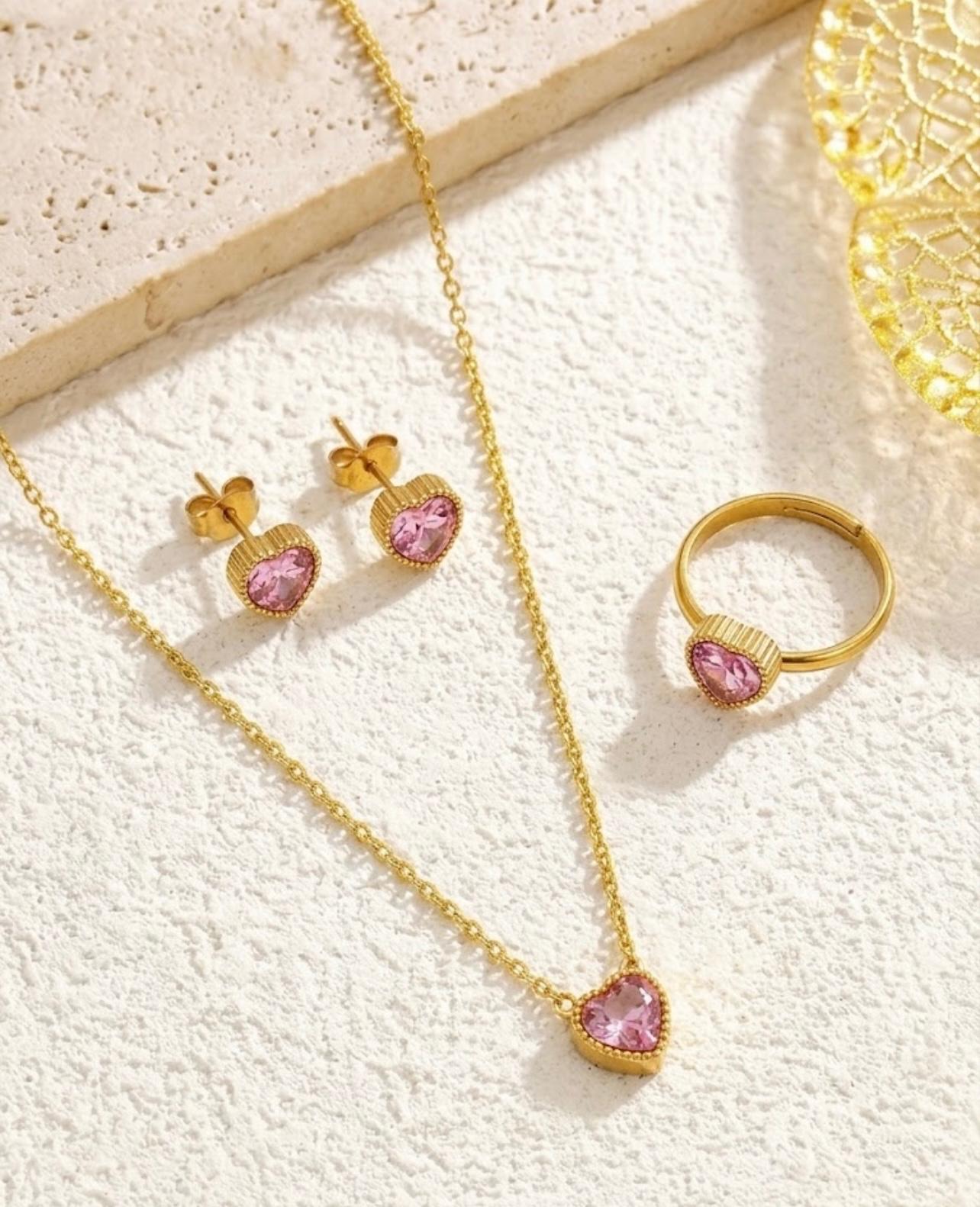 Crystal Heart Jewelry Set - Pink
