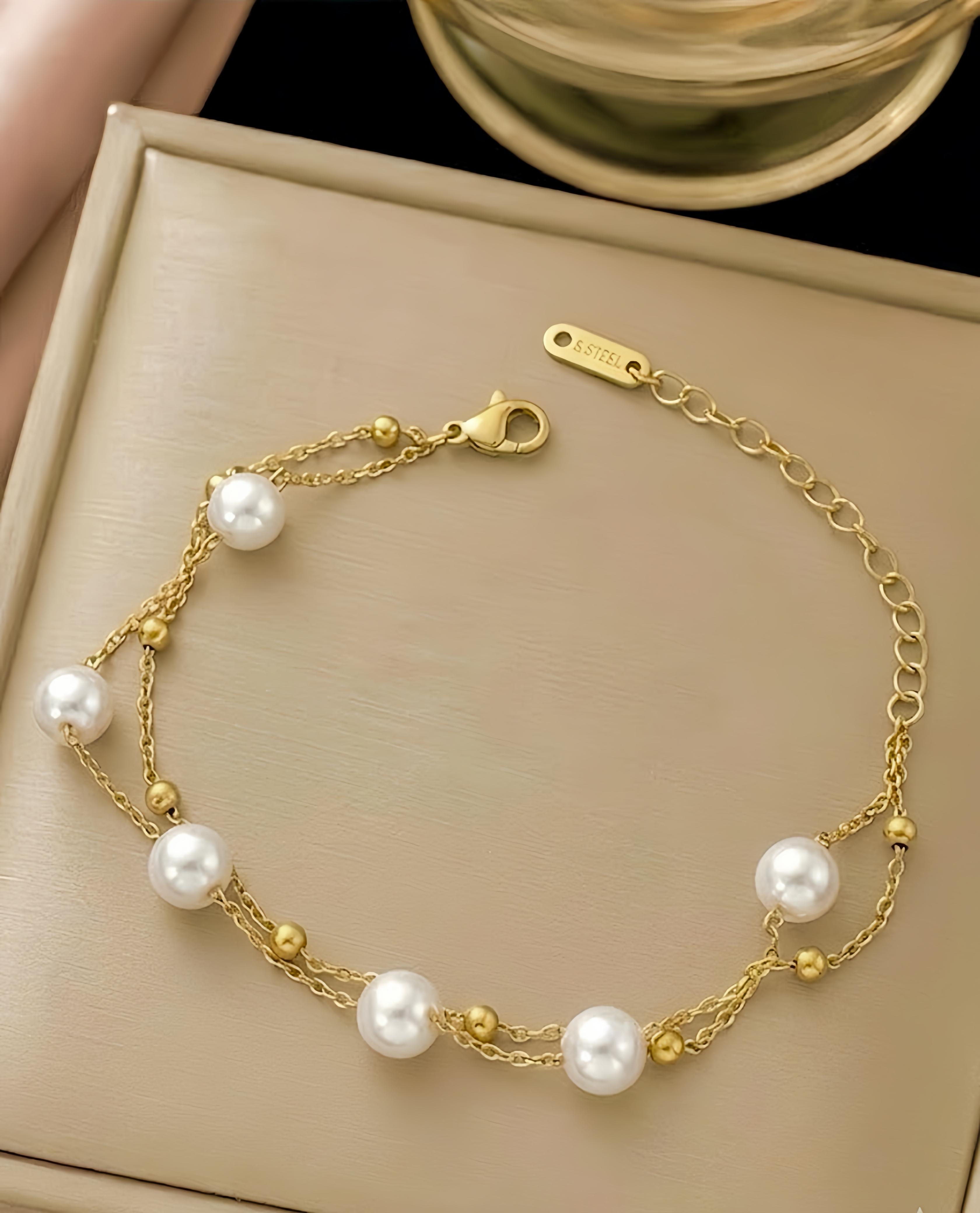 Floating Pearl Chain Bracelet - 18K Gold Plated