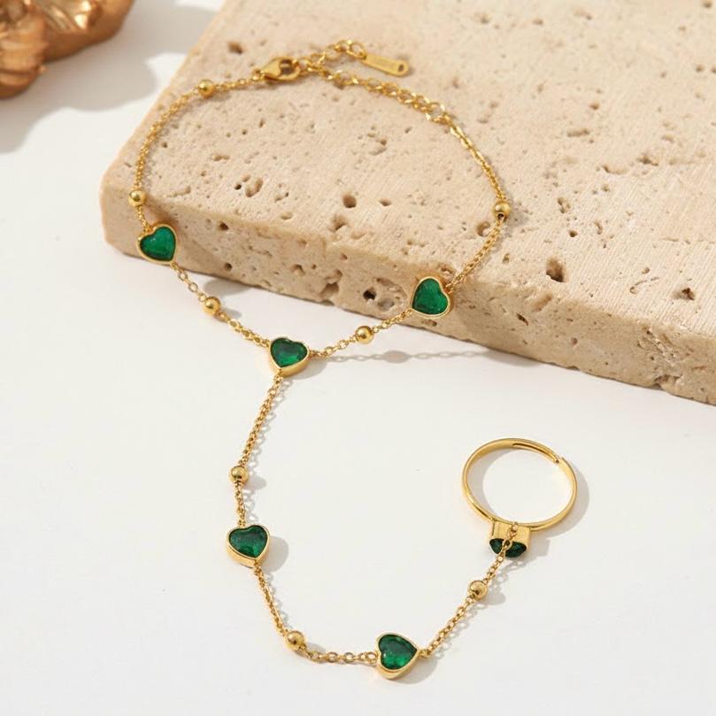 Heart Crystal Hand Chain Ringlet - Emerald Green