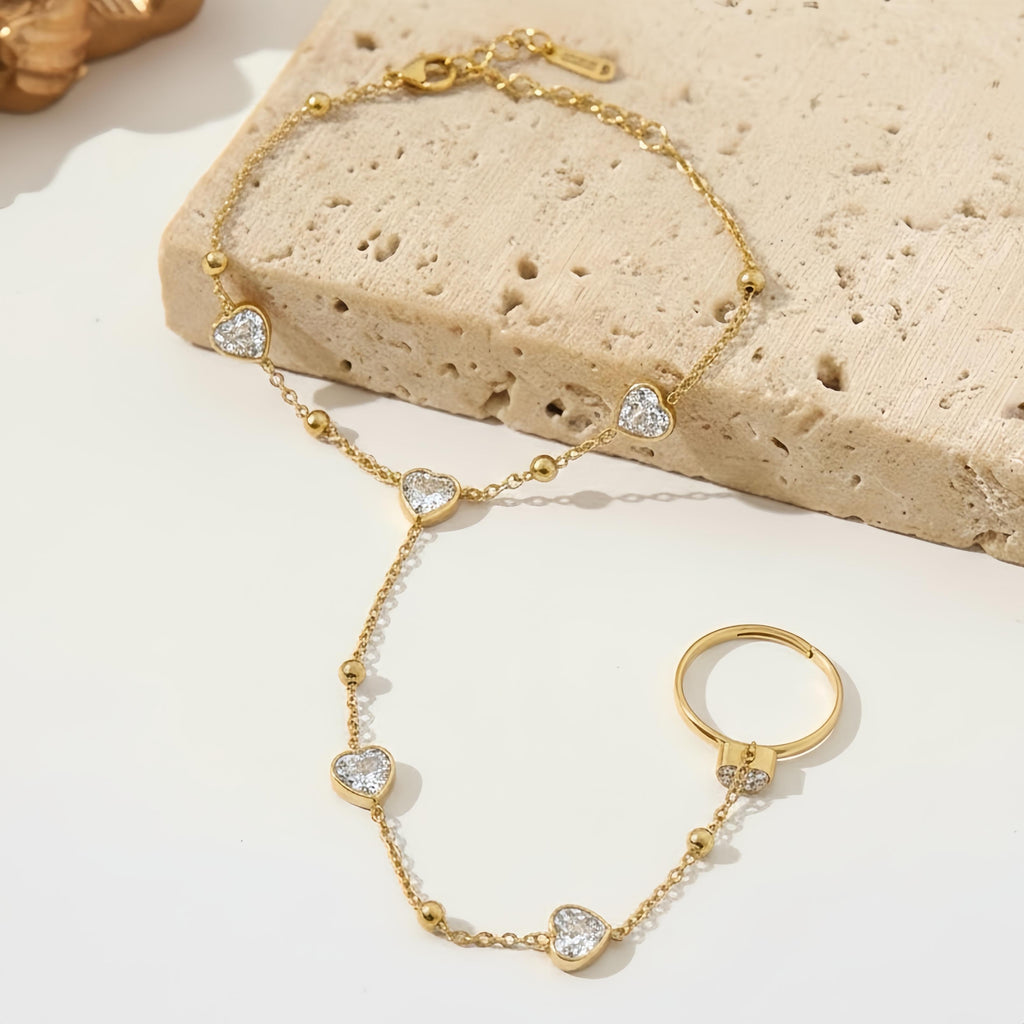 Heart Crystal Hand Chain Ringlet - Crystal White