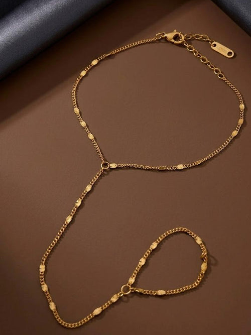 Gold Disc Station Hand Chain Ringlet - 18K gold-plated stainless steel jewelry