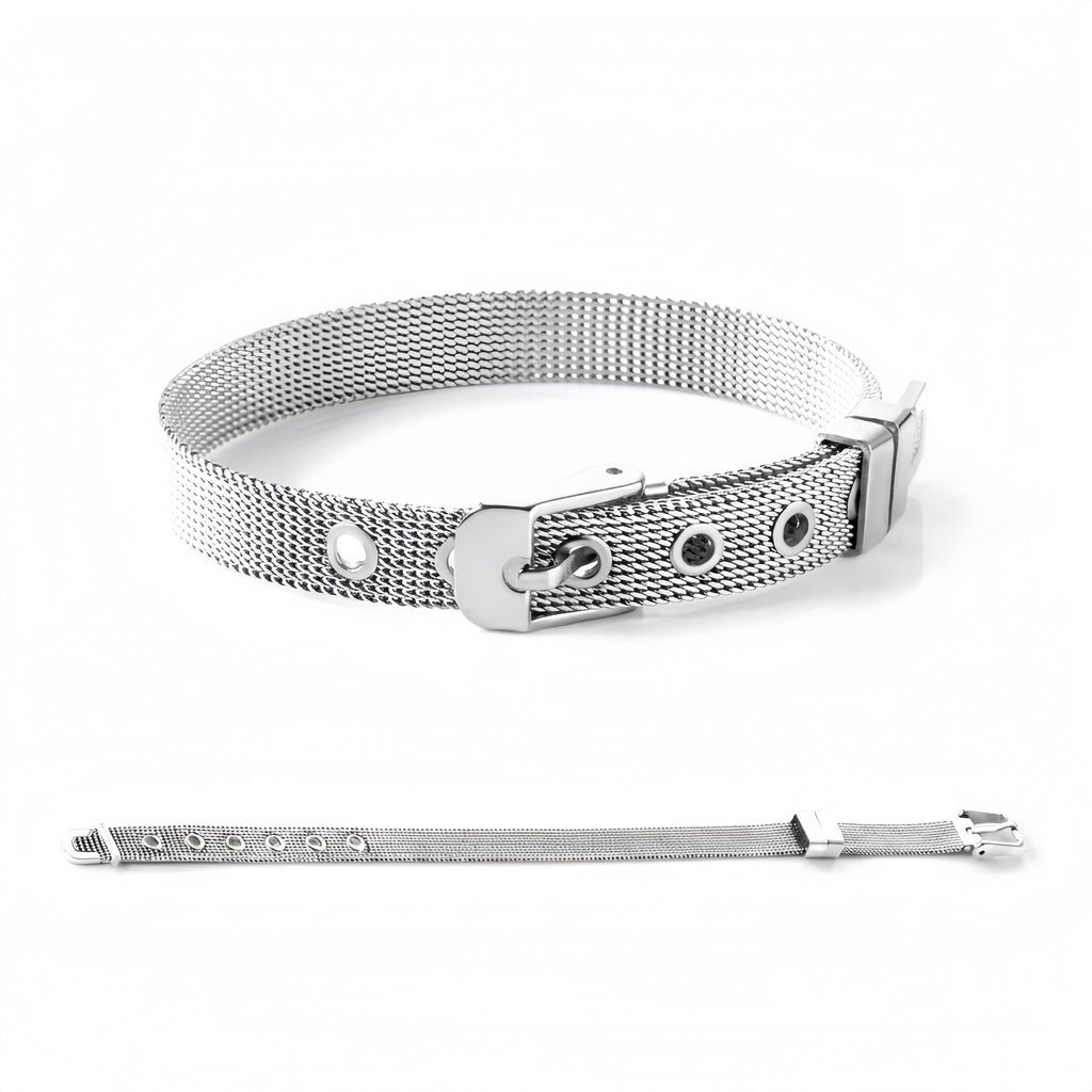 Mesh Belt Buckle Bracelet - Silver