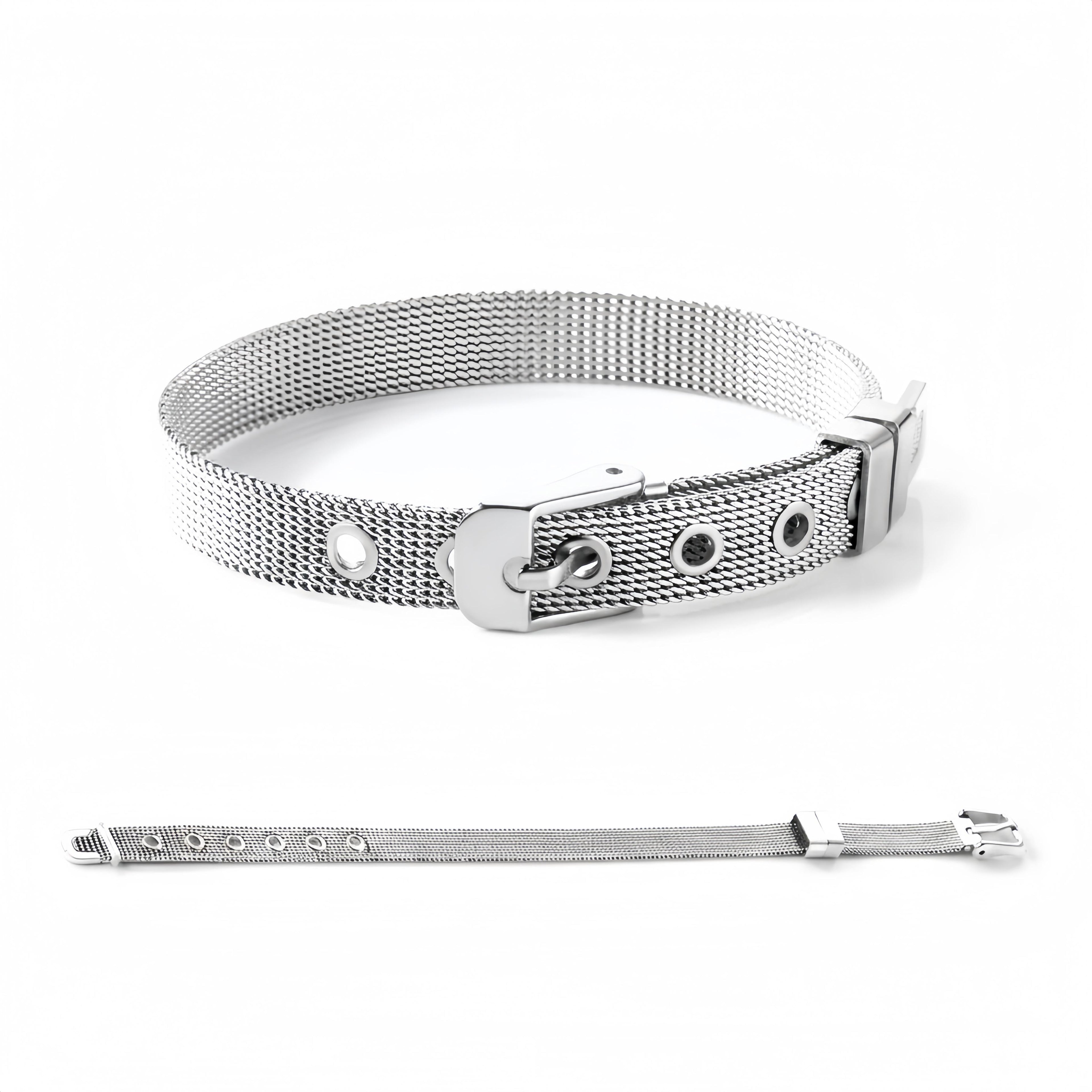 Mesh Belt Buckle Bracelet - Silver