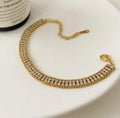 Wide Double-Row Crystal Tennis Curb Edge Bracelet Gold