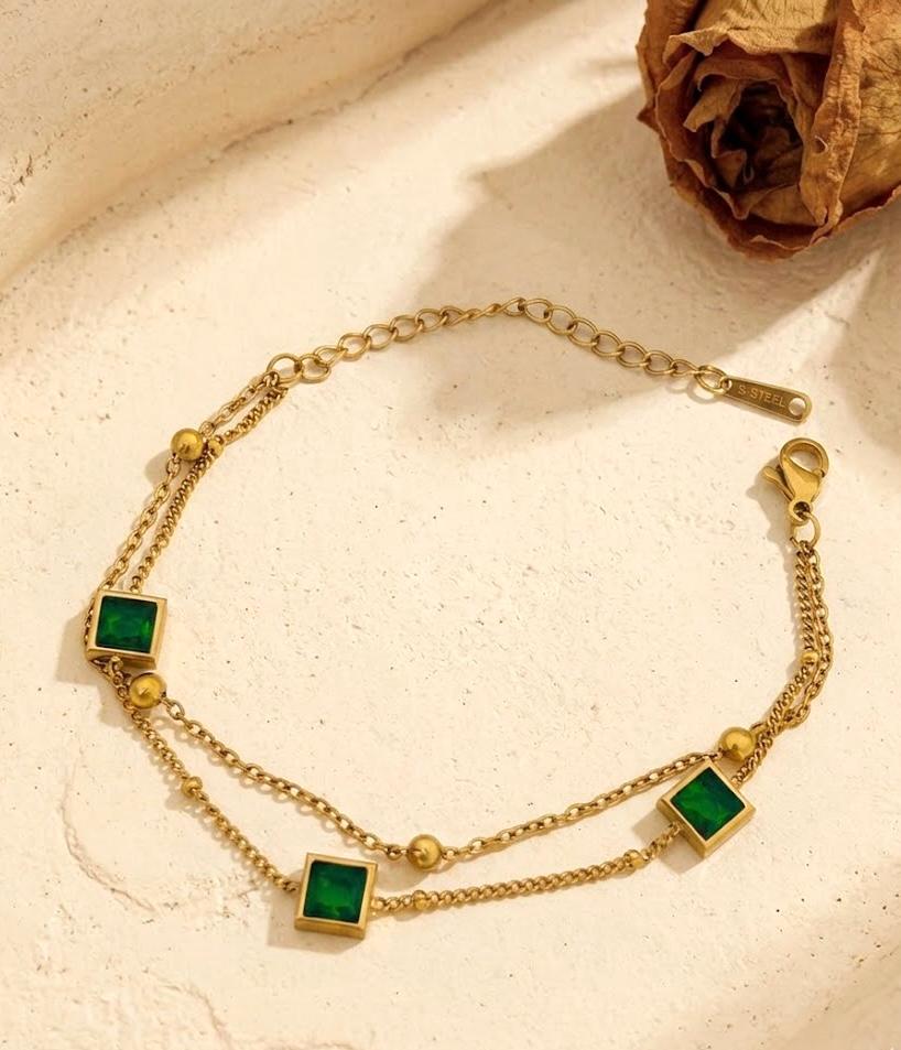 Double Layer Square Crystal Station Bracelet - Crystal White