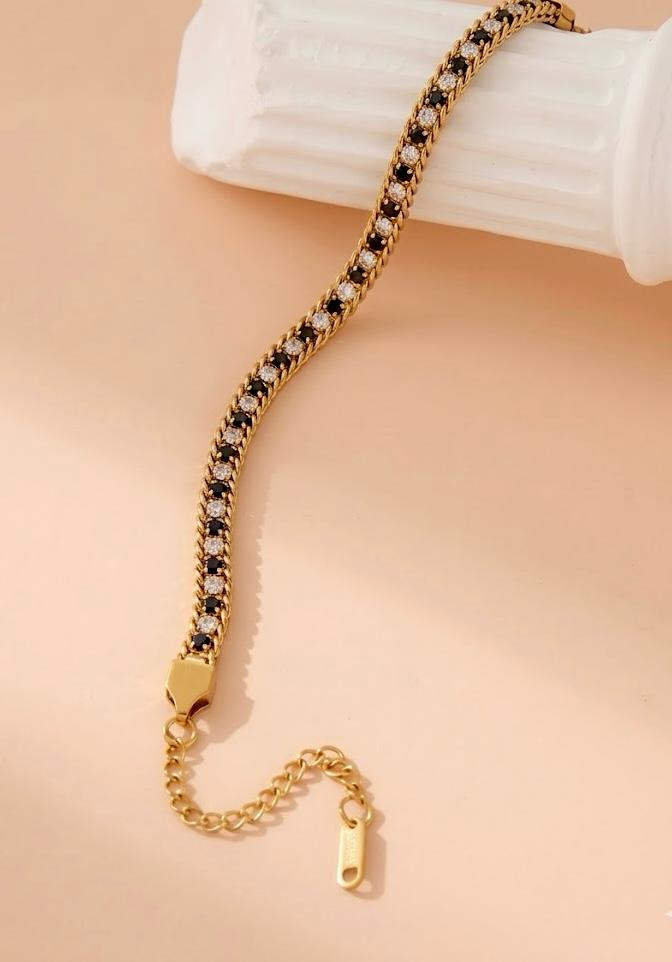 Crystal Tennis Chain Bracelet - Jet Black