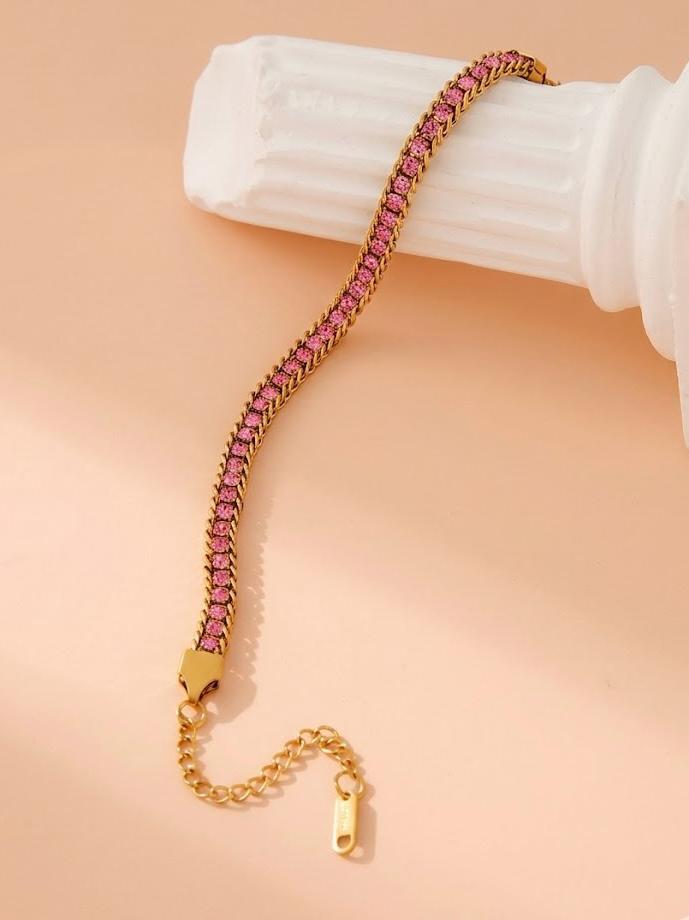 Crystal Tennis Chain Bracelet - Teal