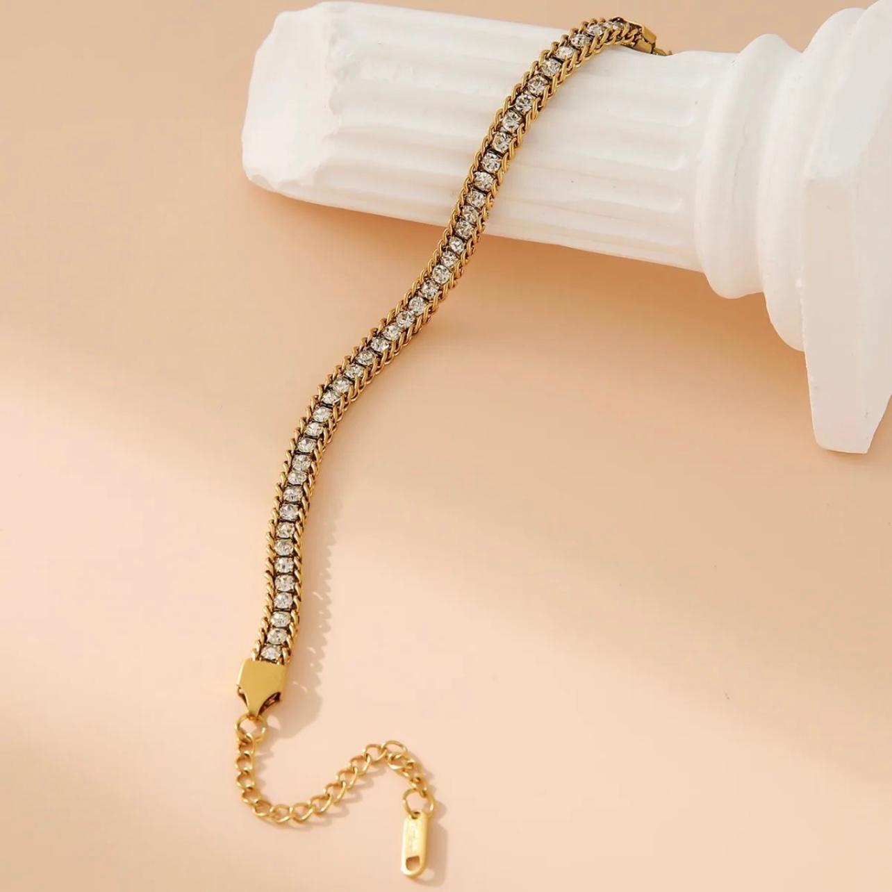 Crystal Tennis Chain Bracelet - Pink