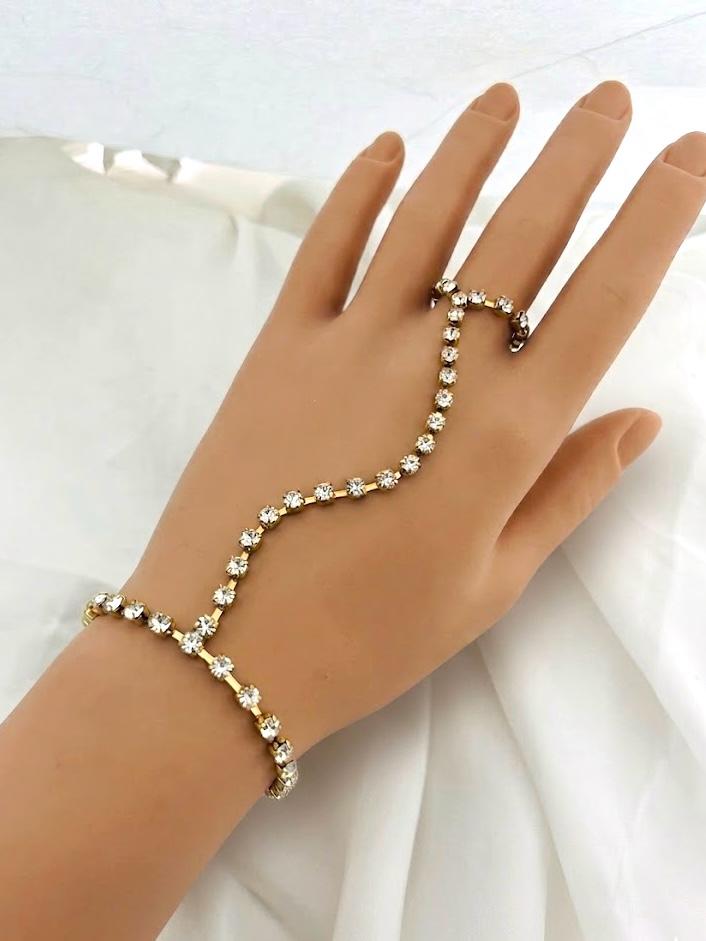 Full Crystal Tennis Hand Chain Ringlet worn