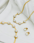 Pearl Station Herringbone Set - Necklace Bracelet Earrings