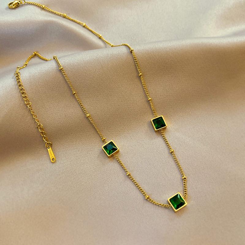 Triple Square Crystal Station Necklace - Crystal White 2
