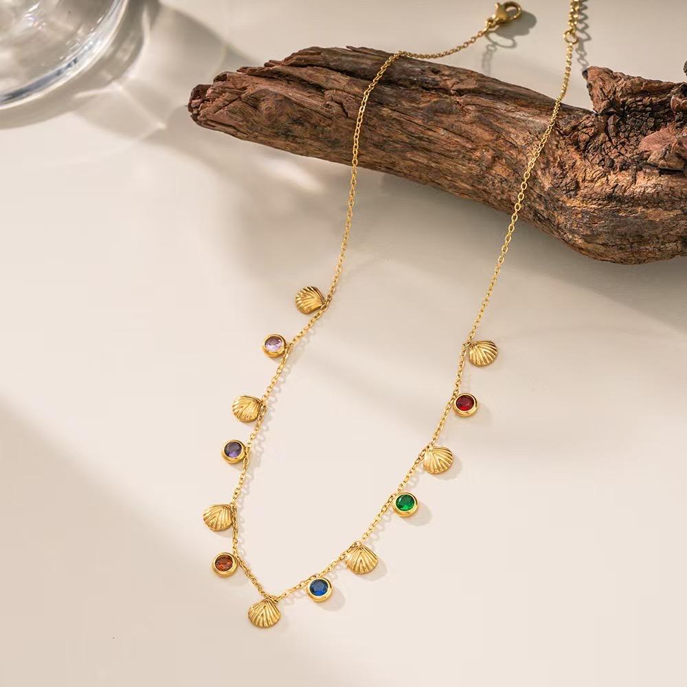 Rainbow Shell & Crystal Charm Necklace - Lifestyle