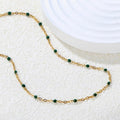 Emerald Bead Station Chain Necklace - 18K Gold Plated