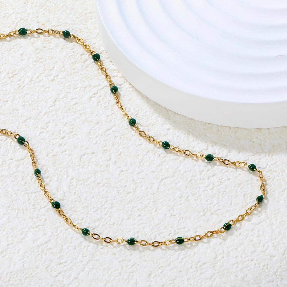 Emerald Bead Station Chain Necklace - 18K Gold Plated