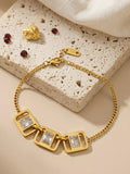 Linked Open Square Frame Baguette Crystal Bracelet Gold