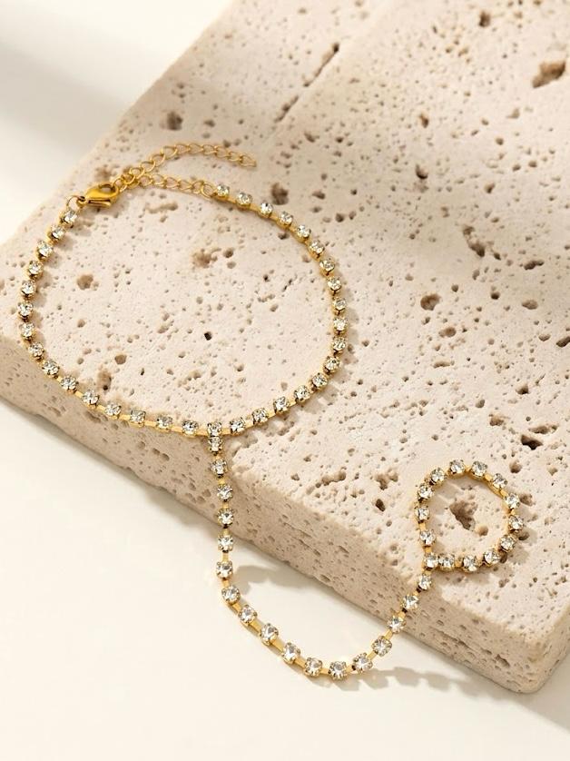 Full Crystal Tennis Hand Chain Ringlet Gold