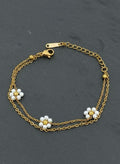 Colourful Beaded Flower Charm Double Layer Bracelet Gold - Colours May Vary