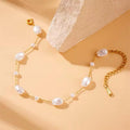Baroque Pearl Station Paperclip Chain Bracelet Gold