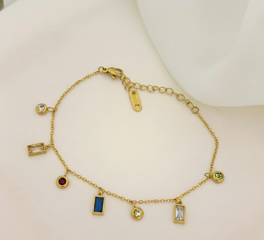 Multicolour Mixed Shape Crystal Charm Bracelet Gold