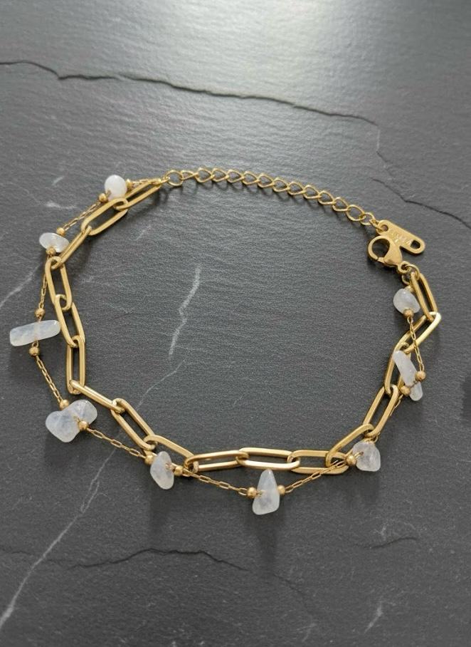 Moonstone Chip Double Chain Bracelet - Product Shot