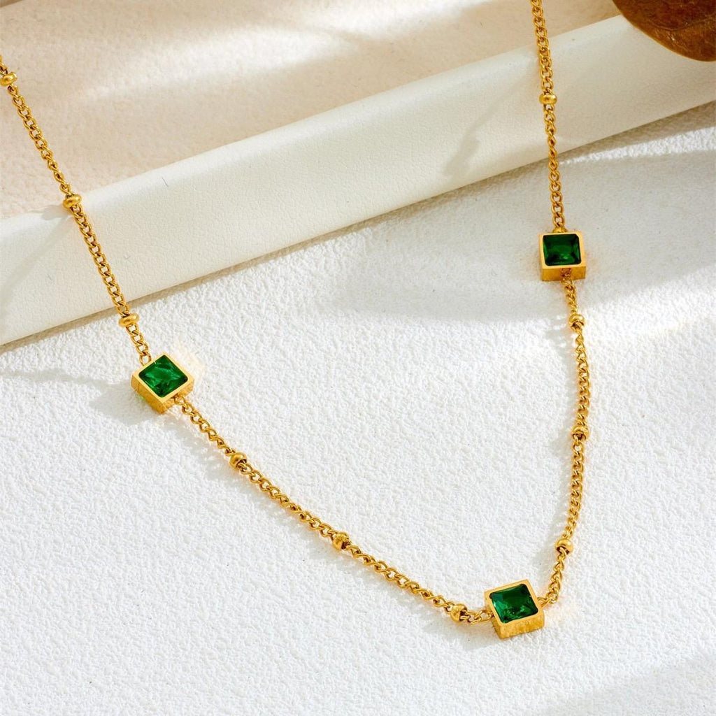 Triple Square Crystal Station Necklace - Crystal White