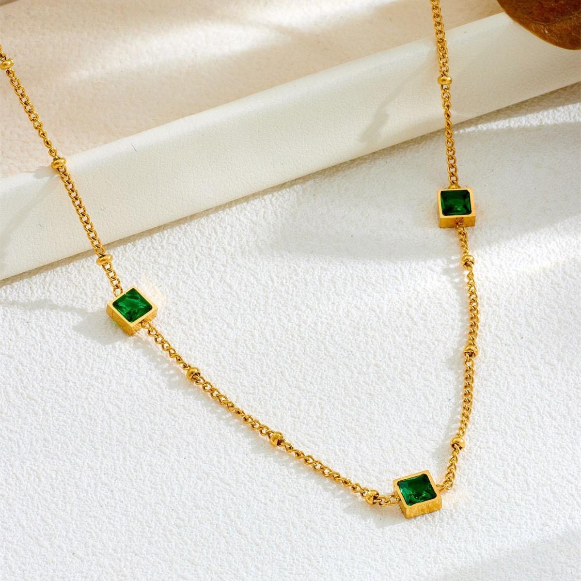 Triple Square Crystal Station Necklace - Crystal White