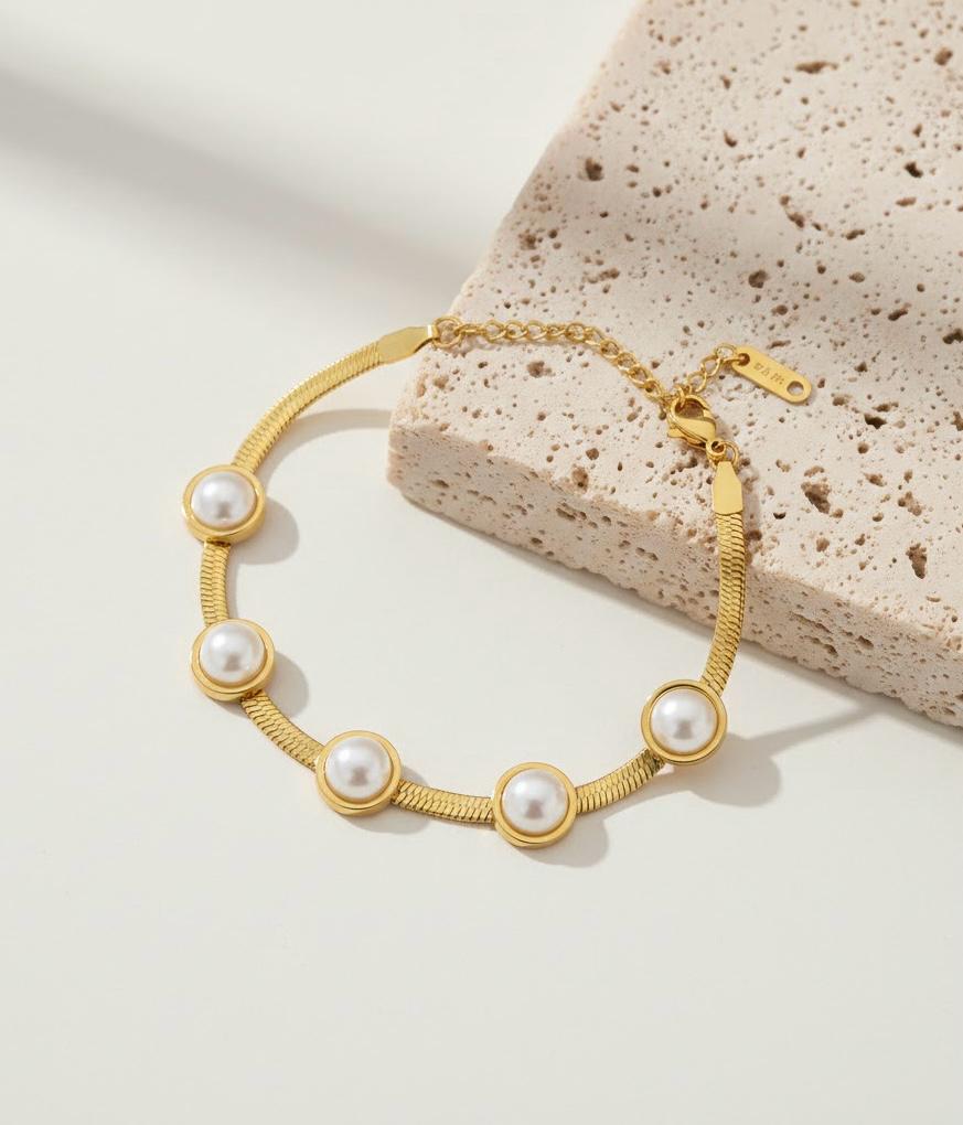 Pearl Station Herringbone Necklace