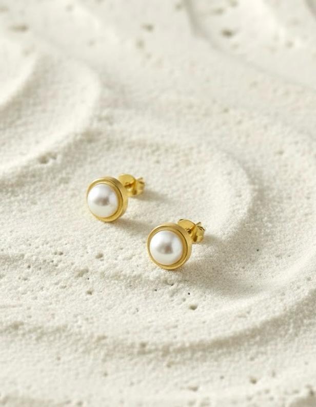 Pearl Bezel Stud Earrings