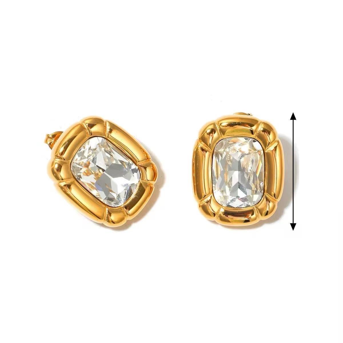 Cushion Crystal Stud Earrings — 18K gold plated stainless steel