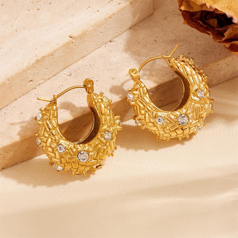 Woven Crystal Hoop Earrings - 18K Gold Plated