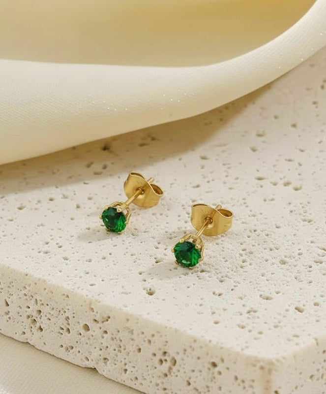 Solitaire Crystal Stud Earrings - Emerald Green