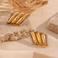 Twisted Ribbed Crystal Edge Stud Earrings - Lifestyle