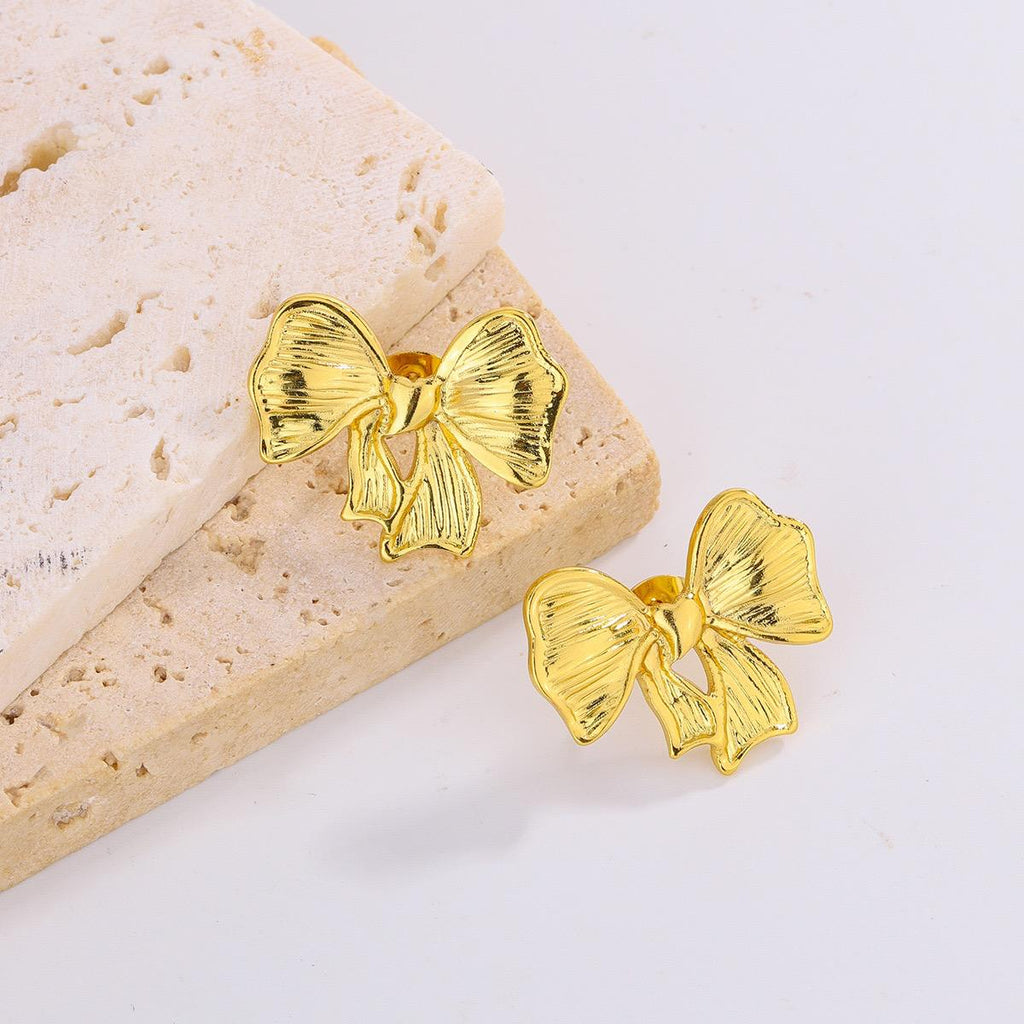Chunky Gold Bow Stud Earrings - Product Shot