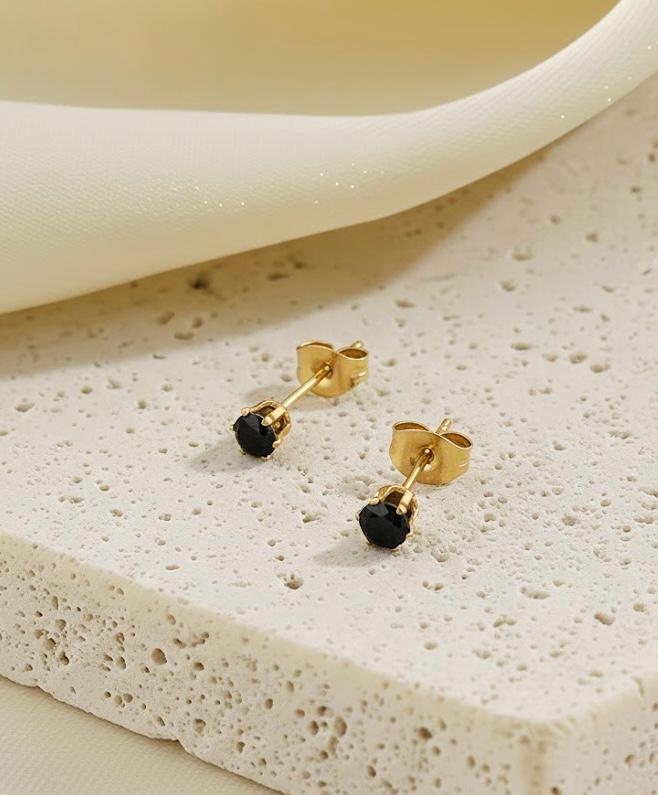 Solitaire Crystal Stud Earrings - Jet Black