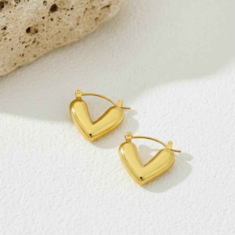 Puffy Heart Hoop Earrings - 18K Gold Plated
